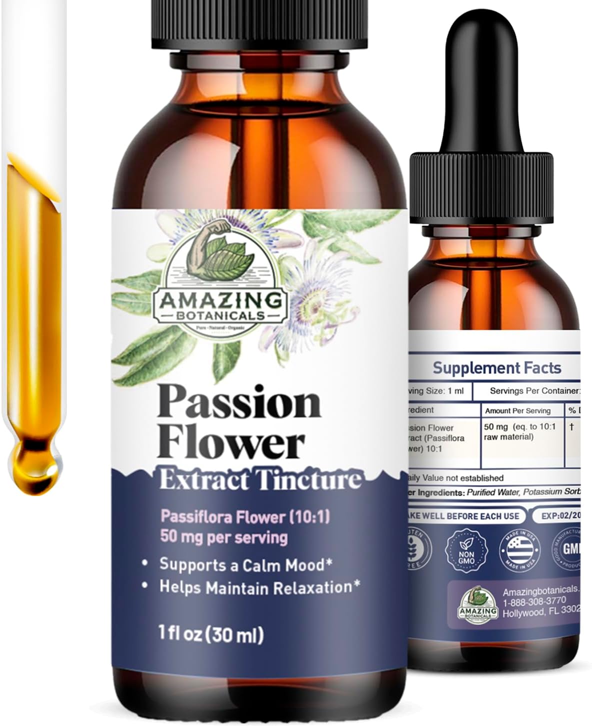 Amazing Botanicals Passion Flower Liquid Extract Tincture (Passiflora incarnata) – Vegan, Sugar & Alcohol-Free Herb Drops Supplement Drops, Traditional Support for Relaxation - Non-GMO – 30mL (1oz)