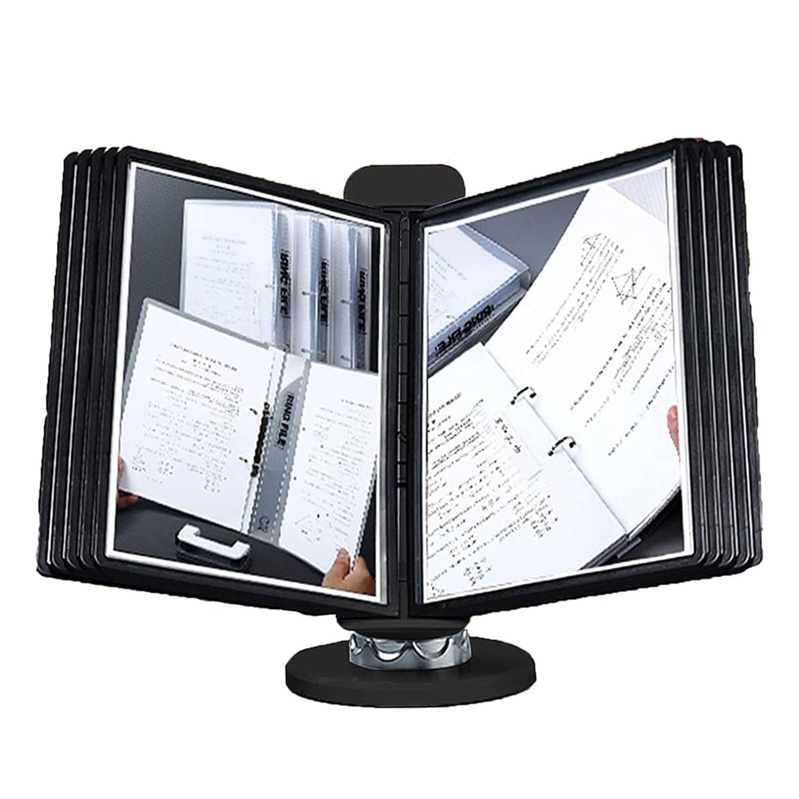 IUokLU Wall Mount Reference Organizer - Adjustable Desktop Document Holder, 10 Double-Sided Display Pockets, Desktop Reference System, for Office Display and Storage A4 Documents, Space Saving
