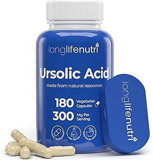 LongLifeNutri Ursolic Acid 300mg - Sourced from Rosemary Leaf Extract, 180 Vegetarian Capsules, Organic Supplement for Muscle Growth & Recovery, 2-Month Supply, Lab Tested, GMP Certified, Made in USA