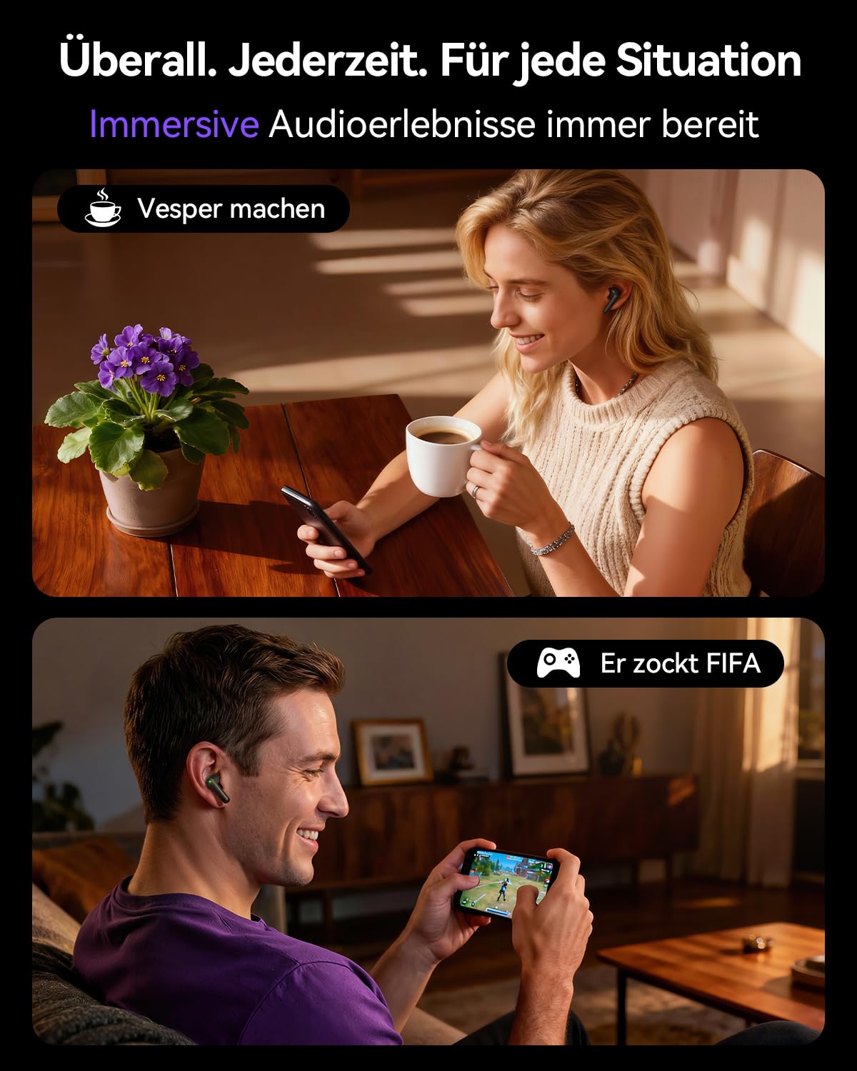 ZIUTY Bluetooth Kopfhörer 5.4, In Ear Kopfhörer mit Touchscreen Display, ANC & ENC Noise Cancelling, 5 EQ Modi, HiFi Stereo Sound, 48 Std. Spielzeit, IPX7 Wasserdicht für iPhone und Android-Schwarz