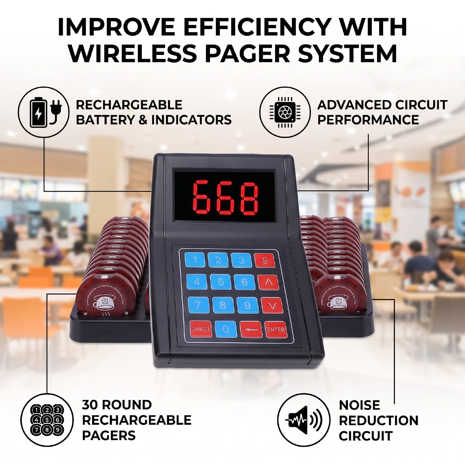 Système Téléavertisseur Restaurant Rechargeable 30