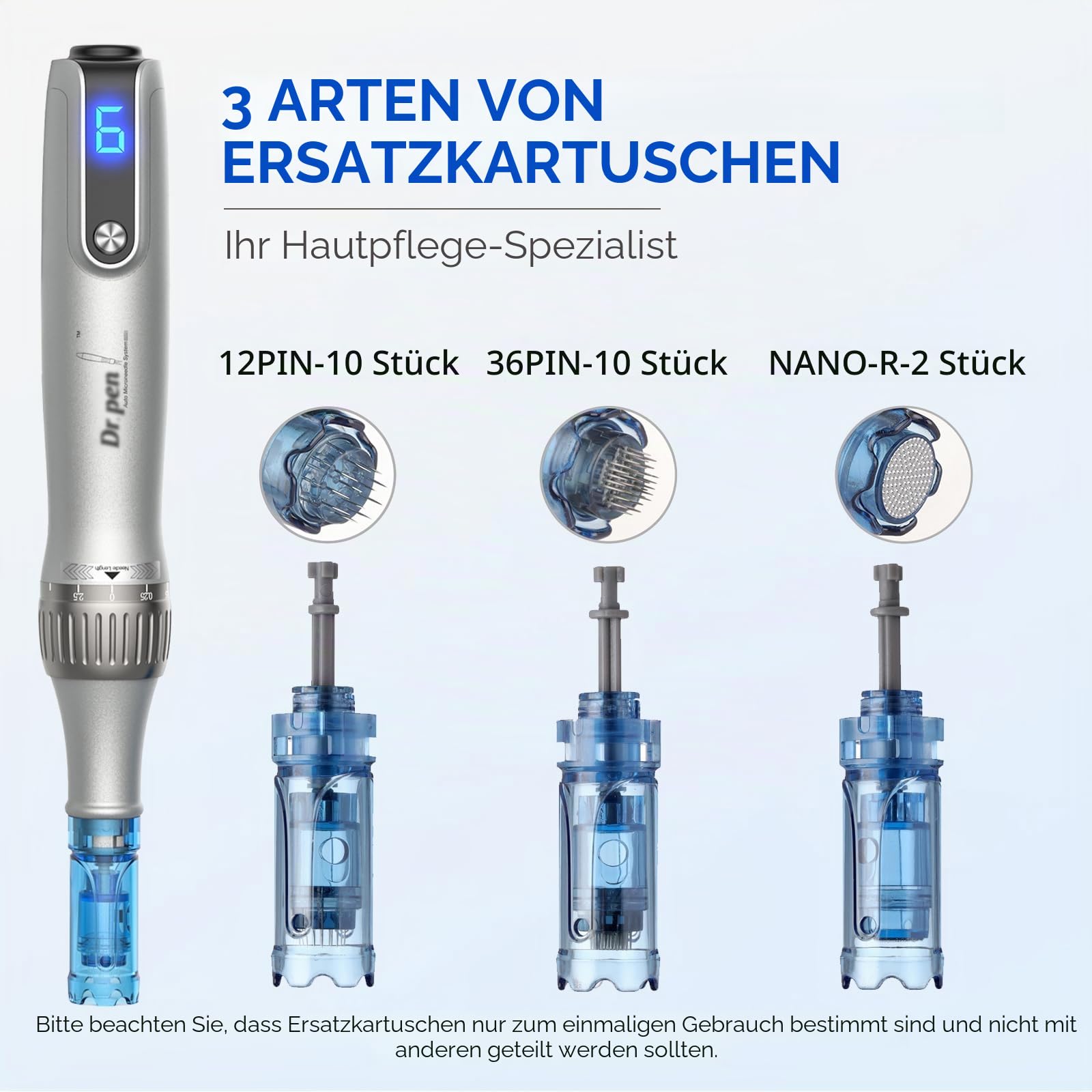 M8S Microneedling Pen Elektrisch,Professional Dermapen Kabellos Einstellbar 0-2,5mm mit LED Bildschirm und 6 Stufen inkl.22 Stk Nadelpatronen,Dermapen Microneedling für Gesicht und Körper M8SKIT-EU