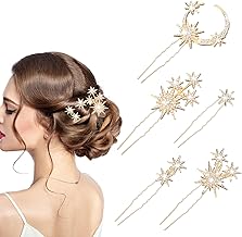 5 Pieces Rhinestone Hair Clips Star Moon Rhinestone Crystal Hair Clips Bridal Star Moon Wedding Hair Accessories for Women and Girls (Gold)