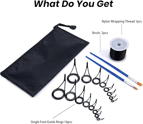 Miniatura 5 de Goture Kit de reparación de caña de pescar completo con pegamento, varillas de fibra de carbono, papel de lija, hilo giratorio para cañas de caña,