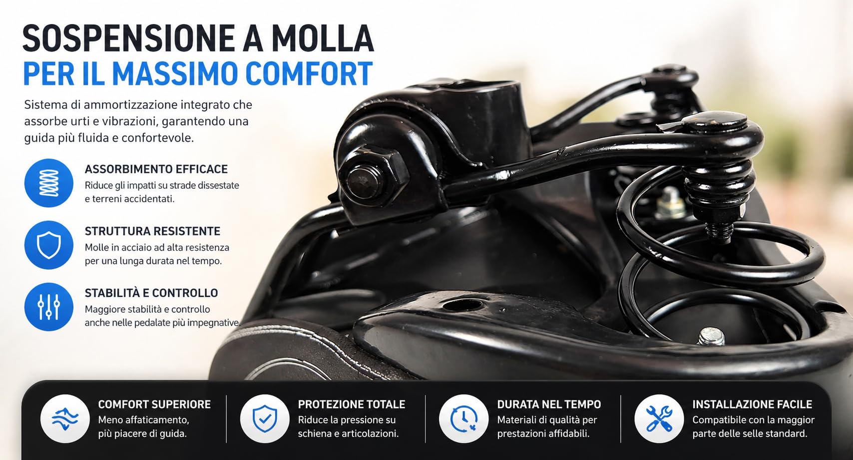 NLIGHTING Sella Bici Comfort con Doppia Molla, Sellino Bici Morbido Extra Largo per City Bike ed E-Bike, Sella Ergonomica con Canale Centrale e Imbottitura Spessa, Attacco Universale