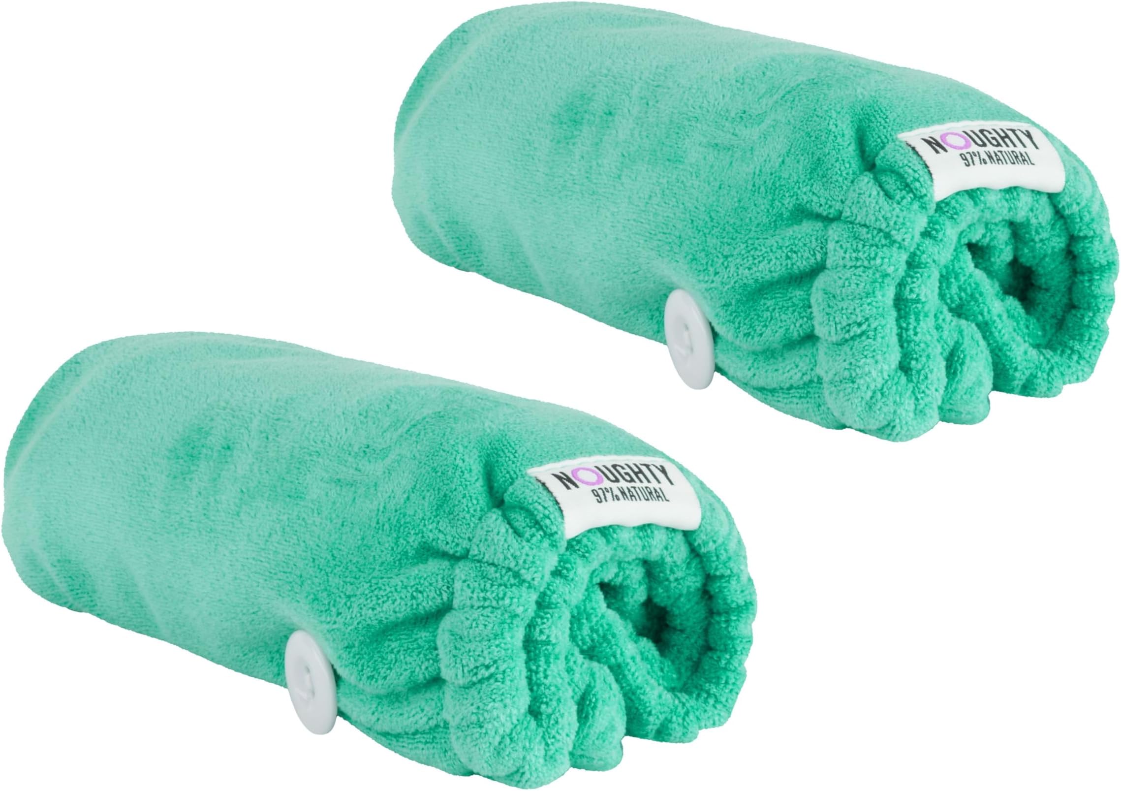 Noughty97% Natural Green Microfibre Hair Towel, Quickly Absorbs Moisture, Reduces Breakage, Combats Frizz, Green Duo