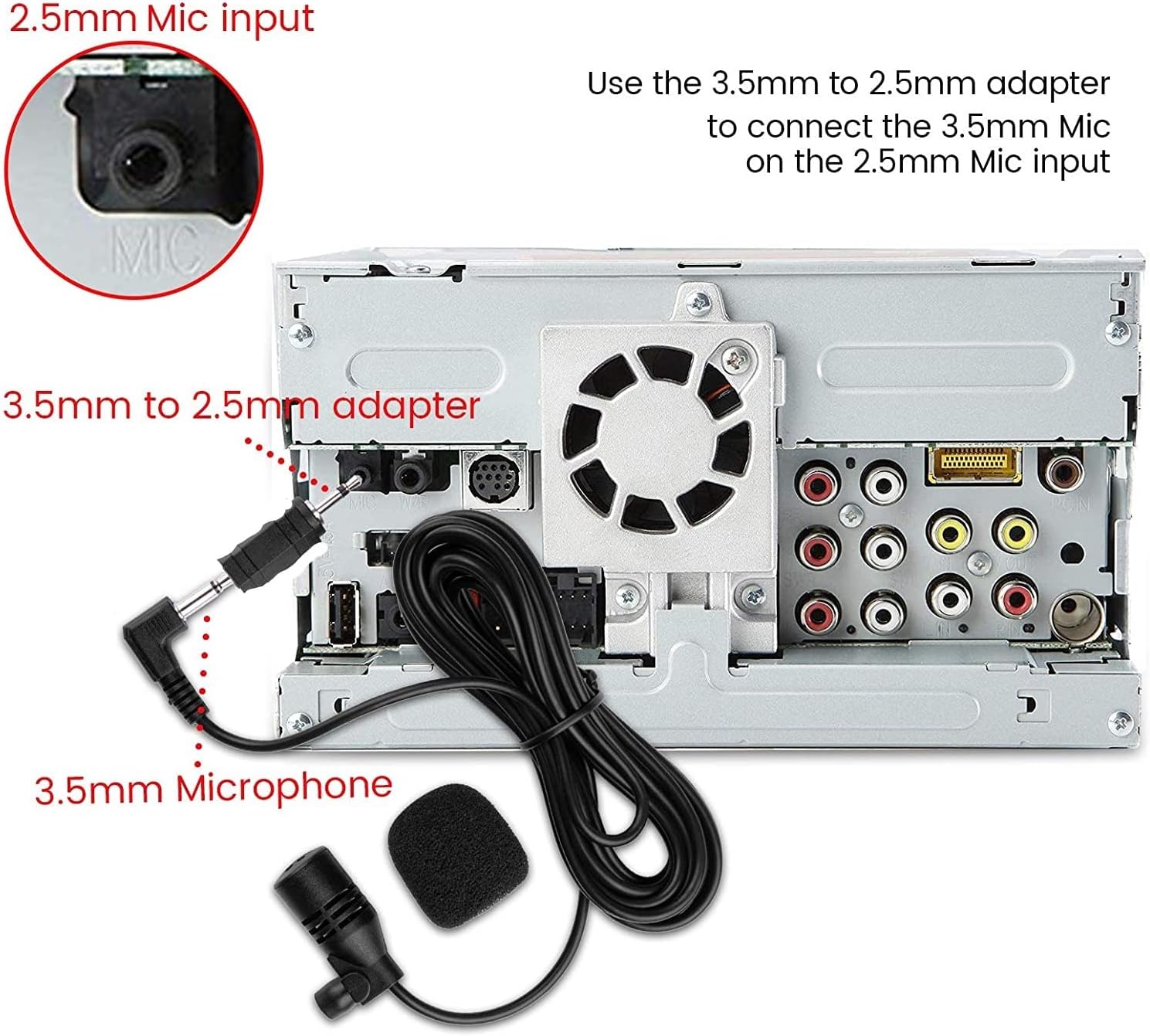 FingerLakes Car Microphone Mic Universal Fit for 2.5mm and 3.5mm Bluetooth Enabled Receivers Stereo Player Head Unit Radio GPS Navagation with Included Adapter, Black (FL71)