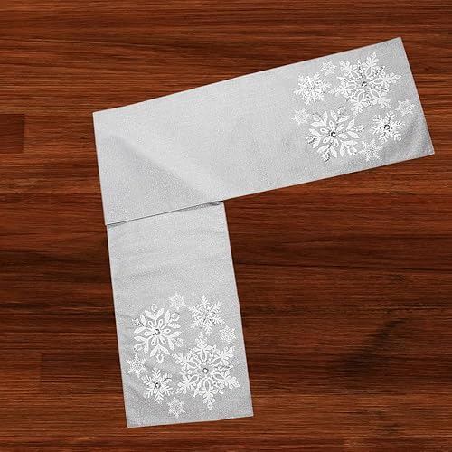 Miniatura 2 de Comfy Hour Let It Snow Collection - Camino de mesa de poliéster plateado con copos de nieve de 13 x 72 pulgadas