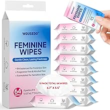 Feminine Wipes for Women, Impossibly Compact Travel Mini Packs, pH Balanced Unscented Hypoallergenic Alcohol-Free, Period Friendly Private Care for Teens & Women - 8 Pack Total 64 Wipes