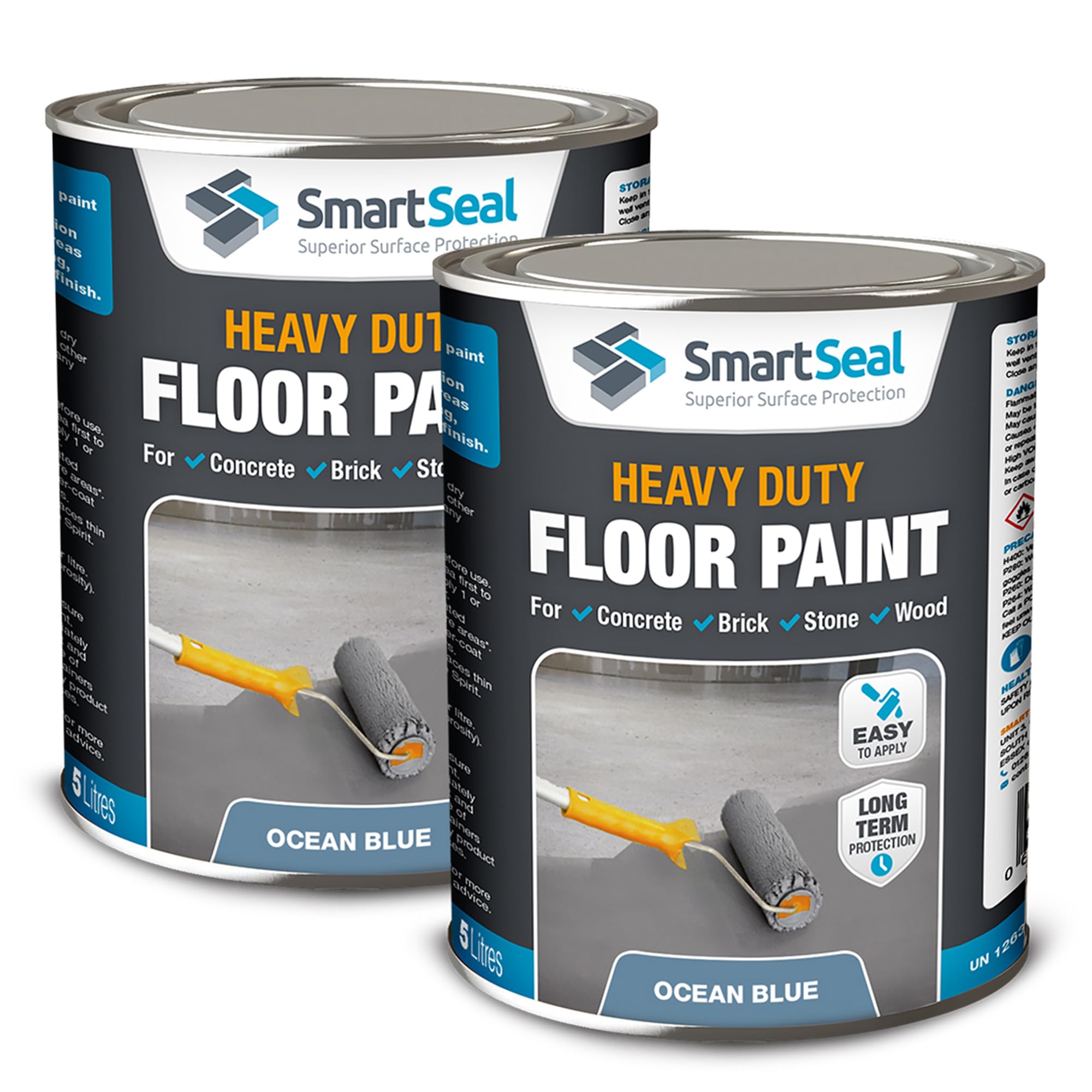 SmartSeal Heavy Duty Floor Paint - Ocean Blue, 2 x 5L - Hard-Wearing Garage Floor Paint with Anti-Slip Mid-Sheen Finish – also Ideal for Decking, Warehouse flooring, Brick, Concrete, Stone & Wood