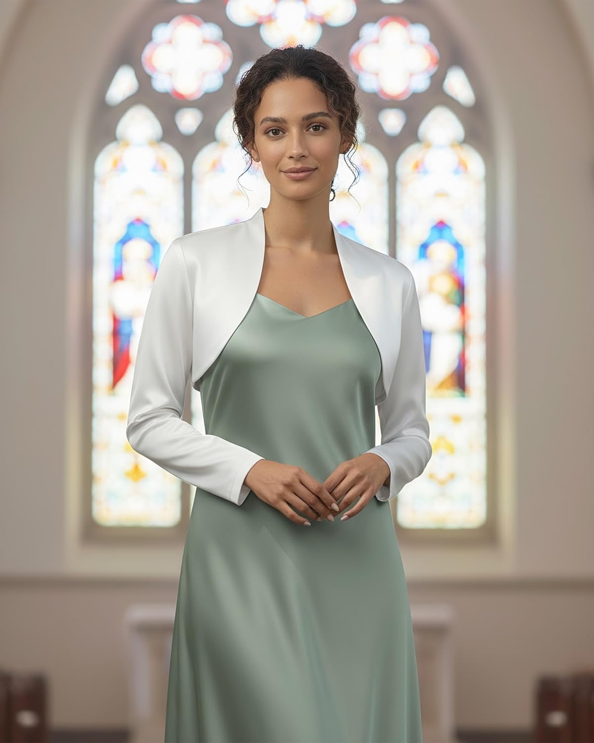 BOLEROSE Formal Long Sleeve Satin Bolero Shrug - Image 7