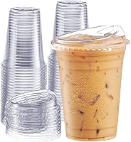 Vista 1 de Comfy Package - 100 vasos de plástico transparente con tapas sin pajilla, 16 onzas, tazas de café helado desechables con tapas, ideales para bebidas