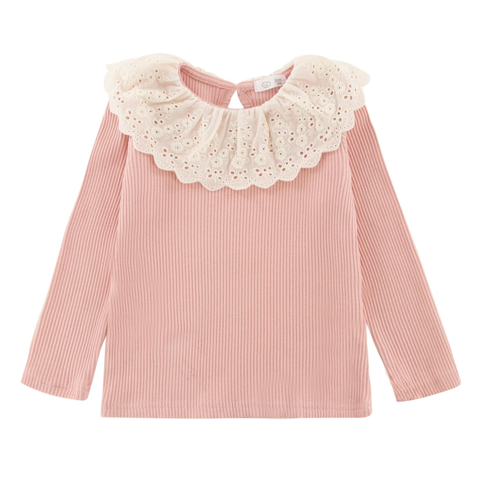 [Enfants Chéris] 子供服 キッズ Tシャツ 長袖 女の子 綿 カットソー ロングtシャツ 丸襟 インナー 無地 春秋冬 トップス 肌着 ガールズ 女児 上着 可愛いレース襟 90-140