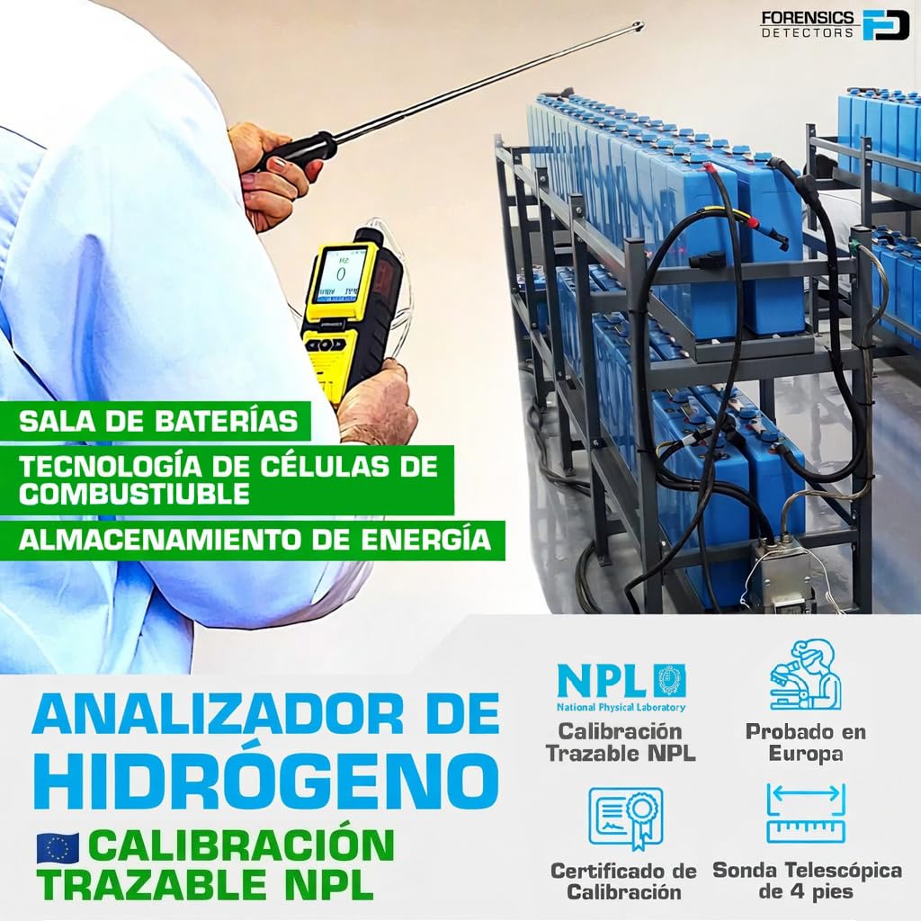 Analizador de Gas Hidrógeno | Certificado de Calibración EU | Rango: 0–1000 ppm | Bomba Integrada y Sonda de 4 Pies