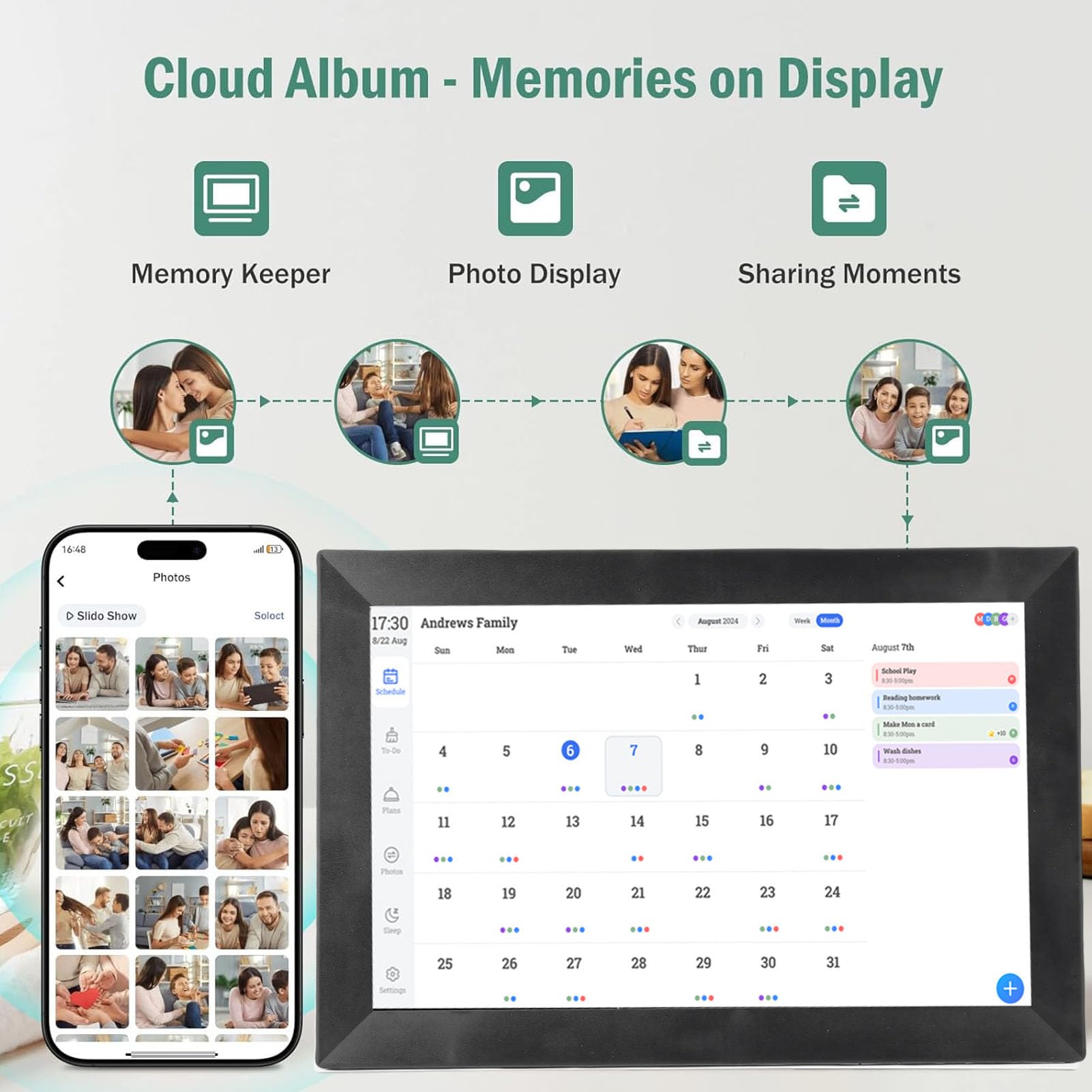 Intelligenter Digitaler Kalender, 13,3-Zoll-HD-Touchscreen-Familienplaner mit WLAN-Synchronisierung, Bildschirmfreigabe für Mehrere Benutzer, für die Organisation zu Hause und die