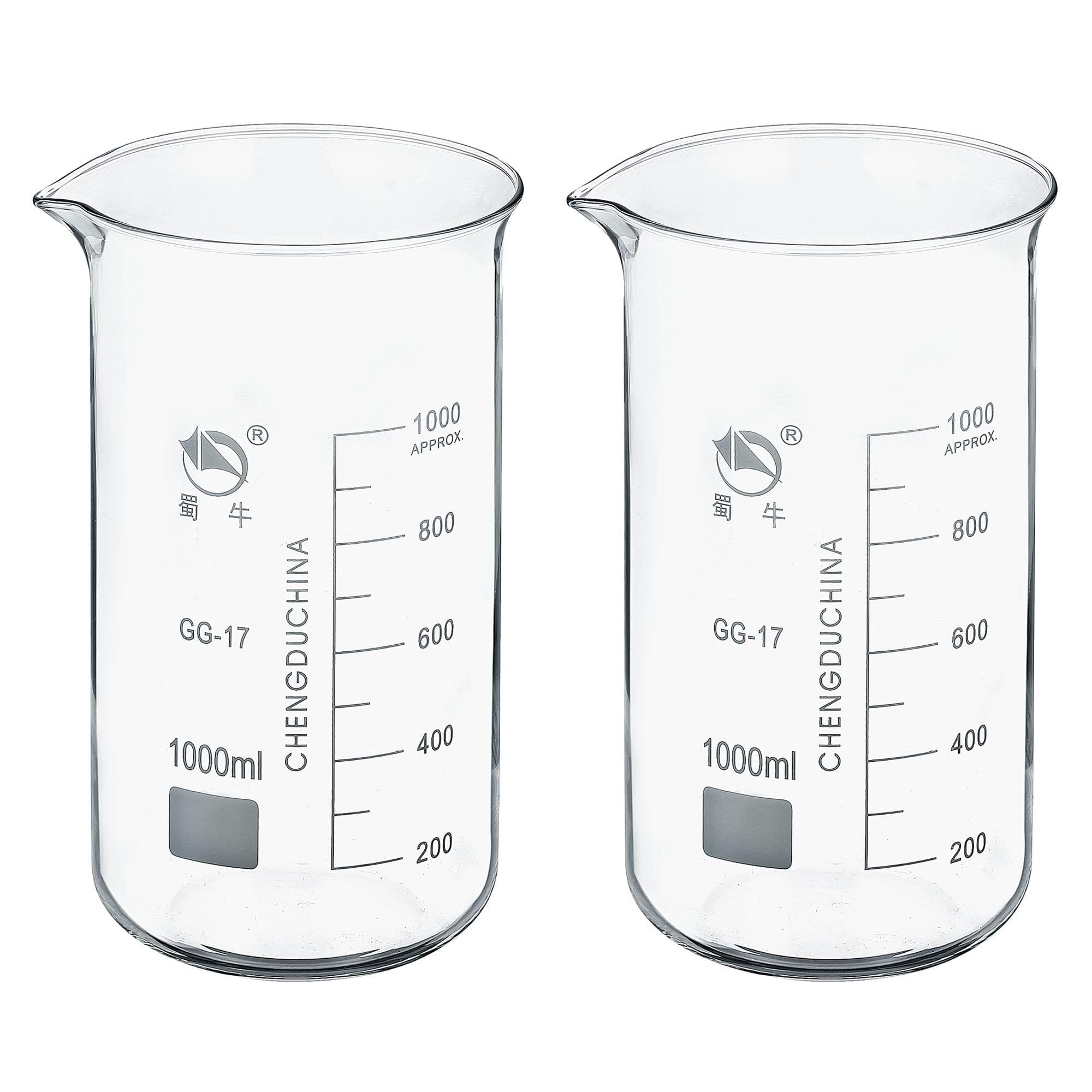 150ml Hohes Becherglas aus Borosilikatglas, 2er Pack mit Graduierter Skala und Ausguss für Labor und Küche(1000mL)