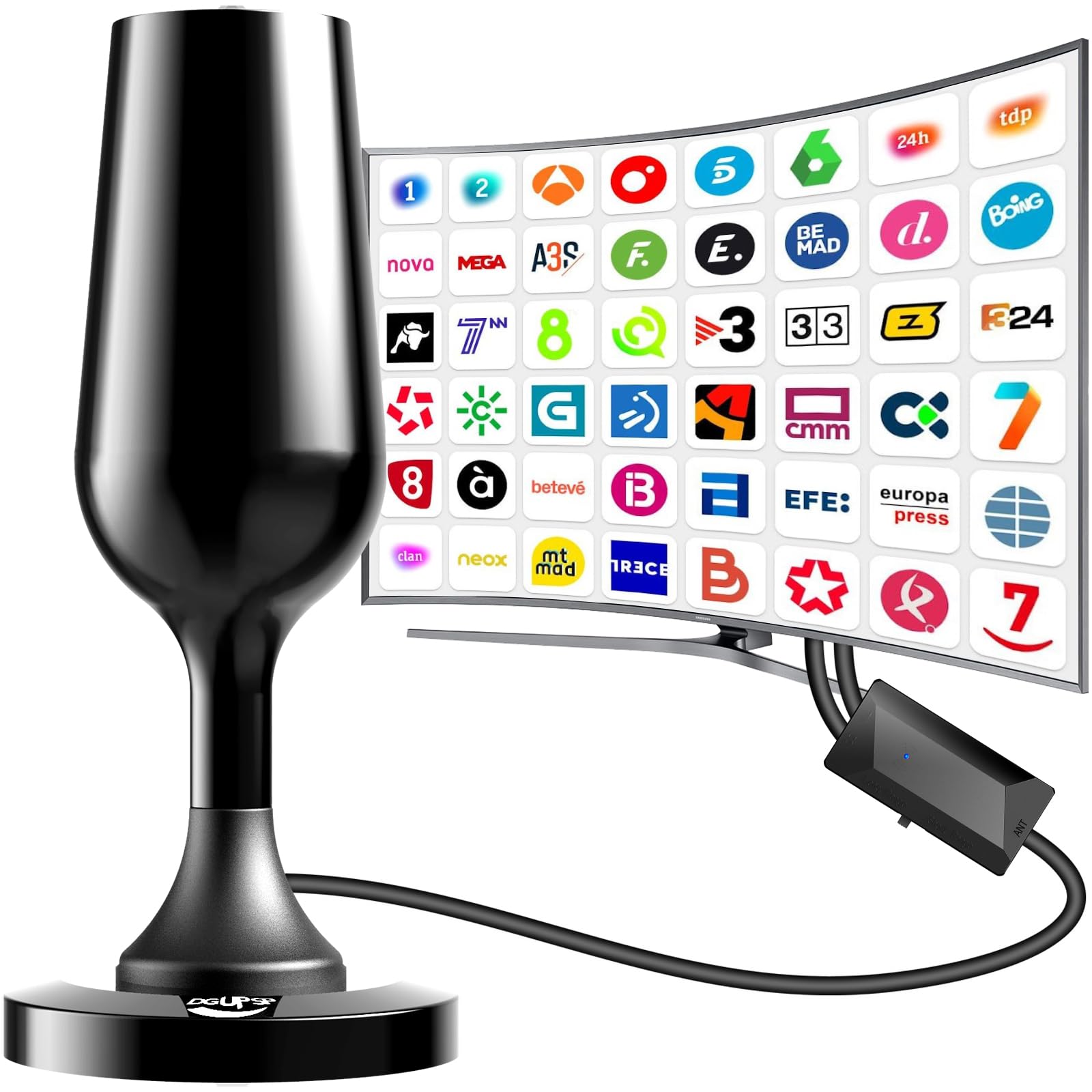 Antenna TV interna potente 2025, digitale antenna TV portatile con base magnetica e amplificatore di segnale - 4K 1080P VHF UHF DVB-T2 DVB-T - (nero)