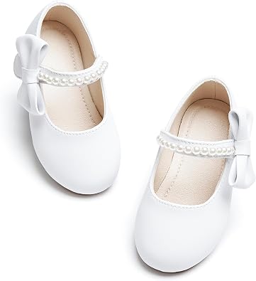 PHIRAMIN Toddler Flower Girl Glitter Dress Shoes Little Girl Ballet Flats Bow Wedding Party