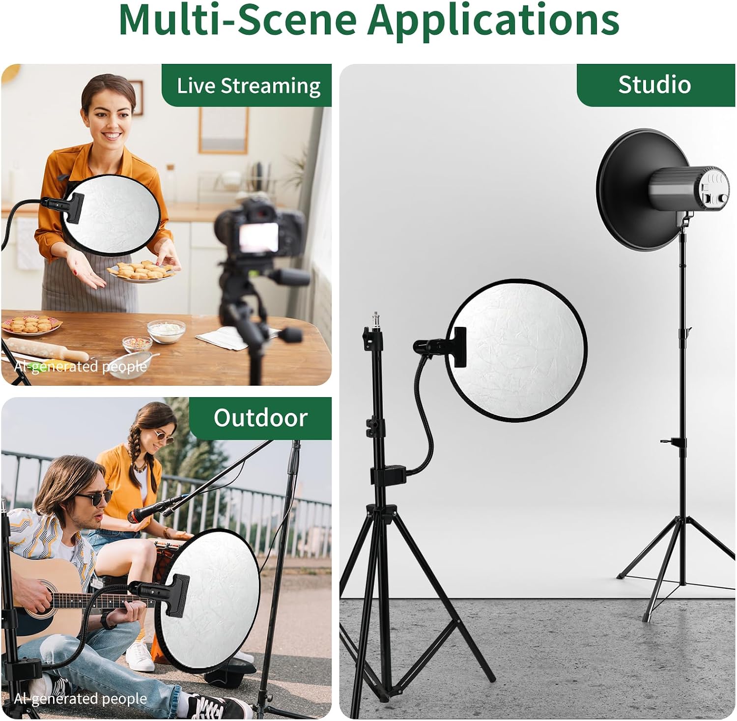 Photography Reflector Holder Clamp with 11 Inch Flexible Arm, Reflector Holder for Light Stand, 360 Degree Swivel Ball Head Reflector Stand and Clamp for Photographers, Backdrops & Diffusers