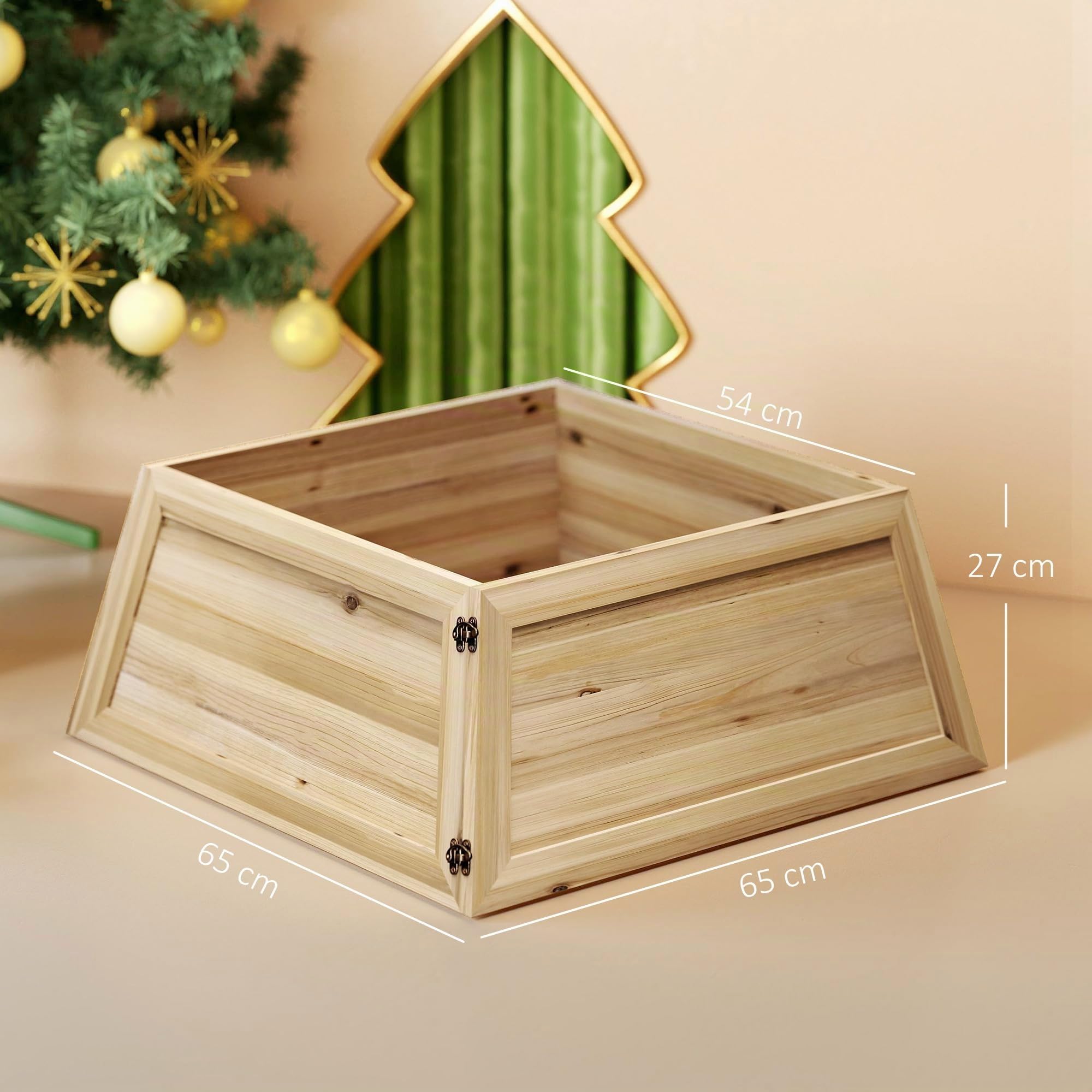 HOMCOM Weihnachtsbaumrock 65 x 65 cm Weihnachtsbaum Kragen in Naturholz | Aus Tannenholz, Weihnachtsbaumkorb, Für Party, Für Weihnachten