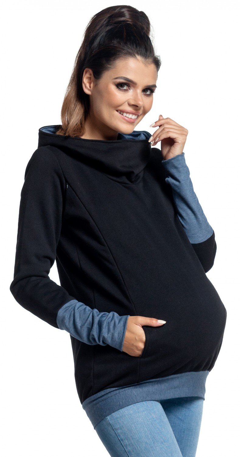 HAPPY MAMA Boutique Mujer Sudadera premamá de enfermería Sweeathirt Jumper 330 (Jeans & Negro, 44-46, 3XL)
