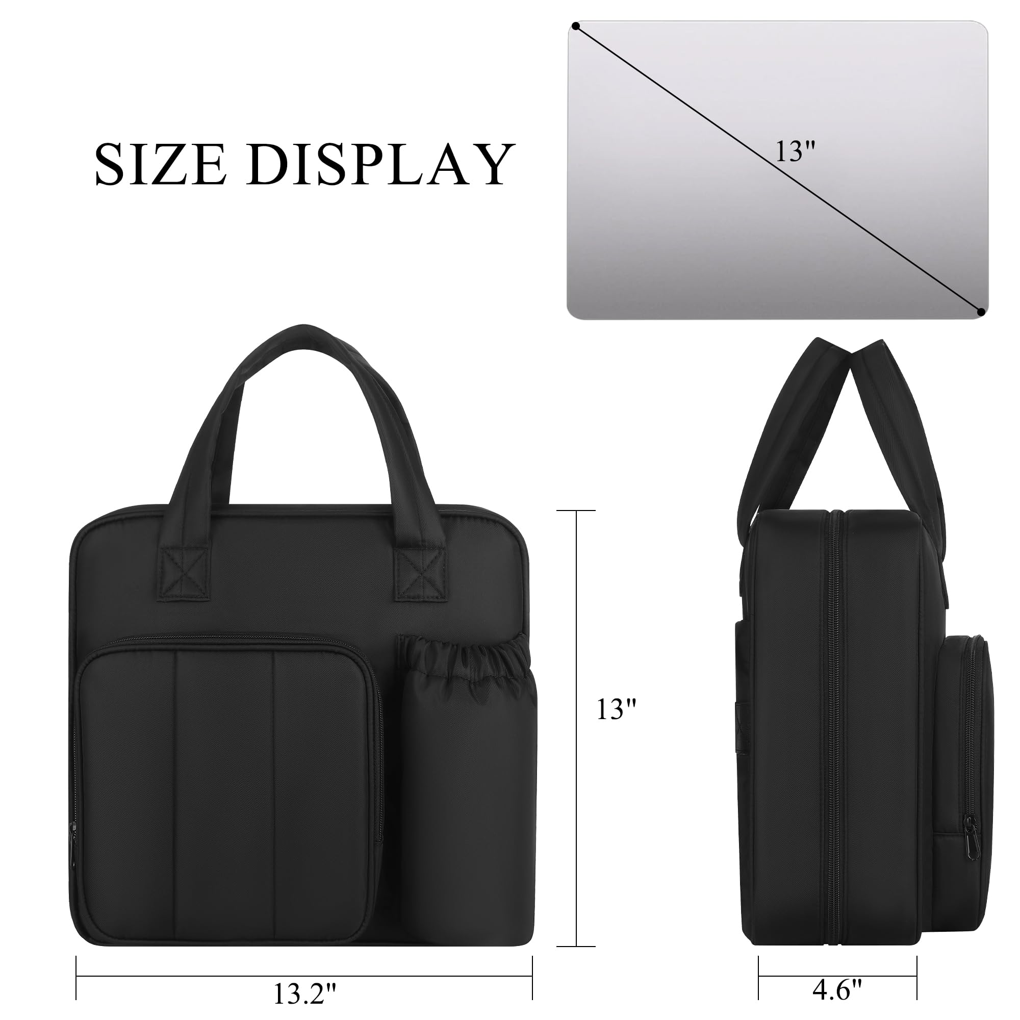 Carpeta con cremallera mejorada, juntas tóricas de 3 y 2 pulgadas, capacidad de 600 hojas con funda para laptop de 13 pulgadas y soporte para botella de agua, bolsa de carpeta con múltiples bolsillos