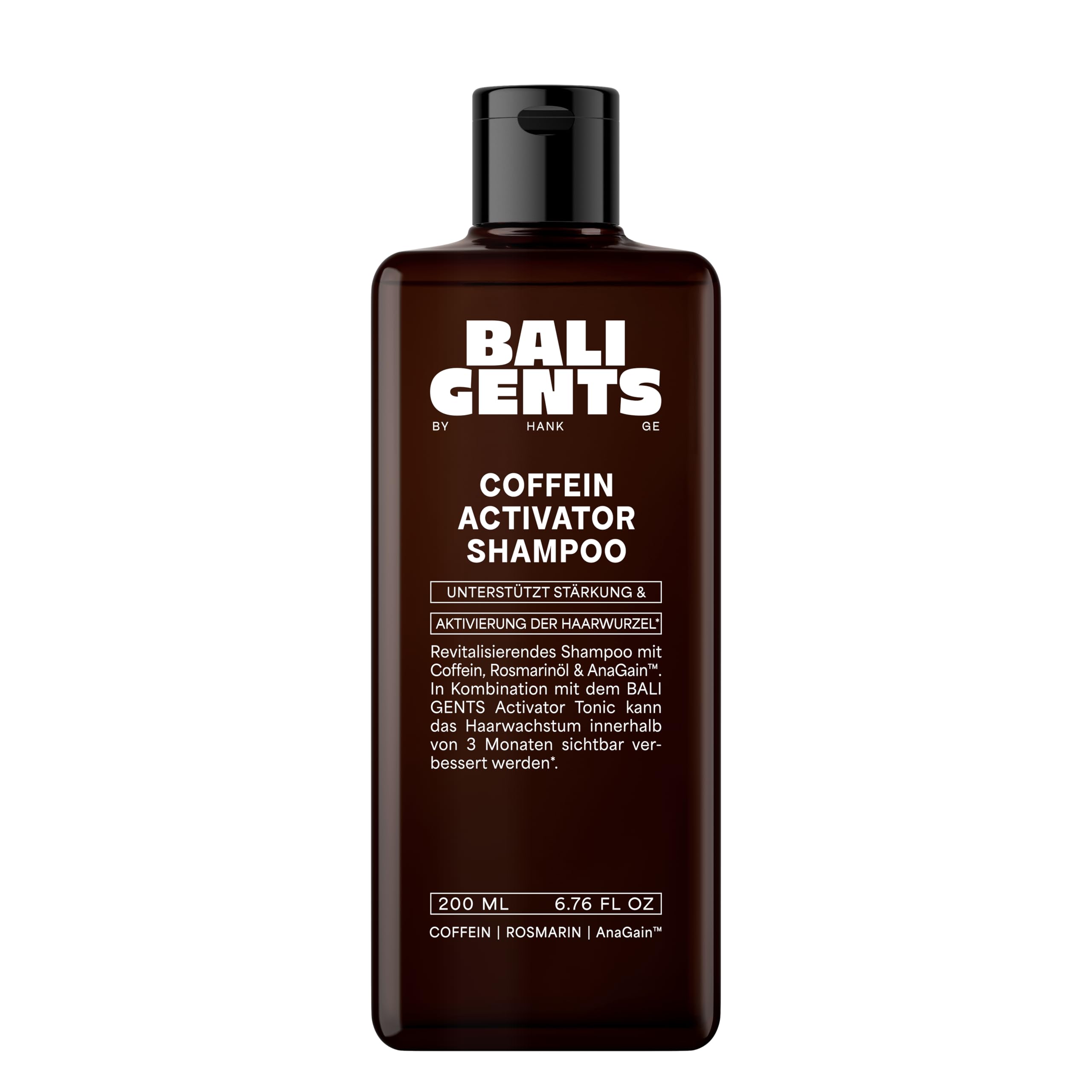 Bali Gents by Hank Ge Caffeina Activator Shampoo con Olio di Rosmarino & AnaGain™, Rafforzamento delle radici dei capelli, 200 ml