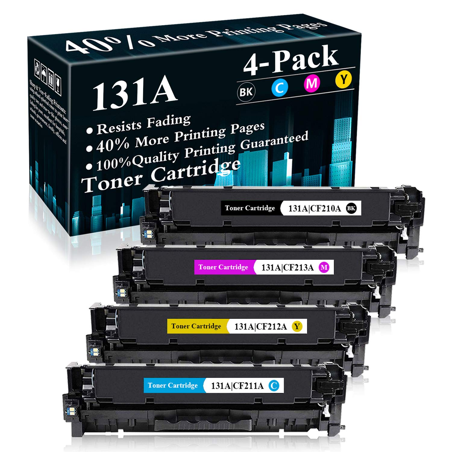4 Pack (BK/C/M/Y) 131A | CF210A CF211A CF212A CF213A Remanufactured Toner Cartridge Replacement for HP Color Laserjet Pro M251n(CF146A) M251nw(CF147A)