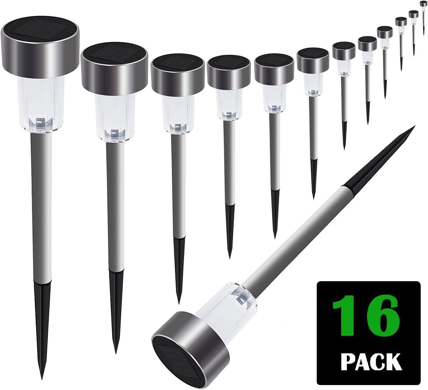 Spiceladen [16pack Solar Powered Pathway Bright White-Waterproof Outdoor Landscape Lighting for Lawn/Patio/Yard/Walkway/Driveway Stainless Steel