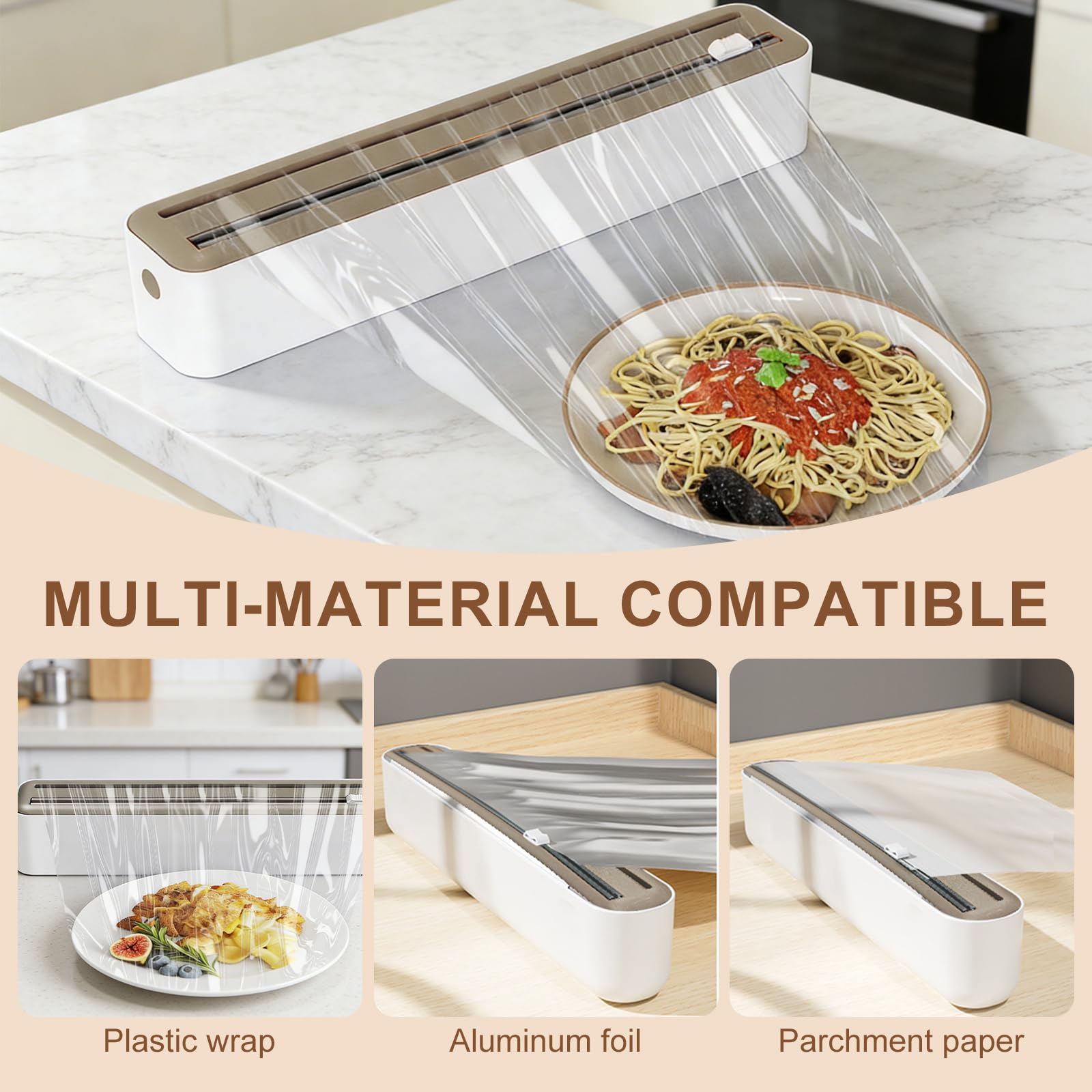 Derouleur Film Alimentaire, Distributeur Papier Aluminium et Film, Distributeur Film Alimentaire Convient aux Rouleaux de Moins de 30 Cm de Longueur et 5 Cm de Diamètre, Modèle à Ventouse, Brun