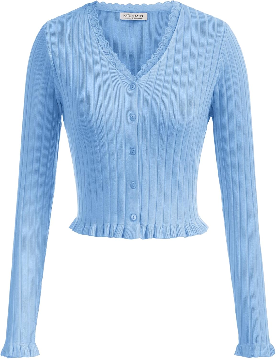 Kate Kasin Women's Cropped Button Down Knit Cardigan Long Sleeve V Neck Soft Cardigan Sweater