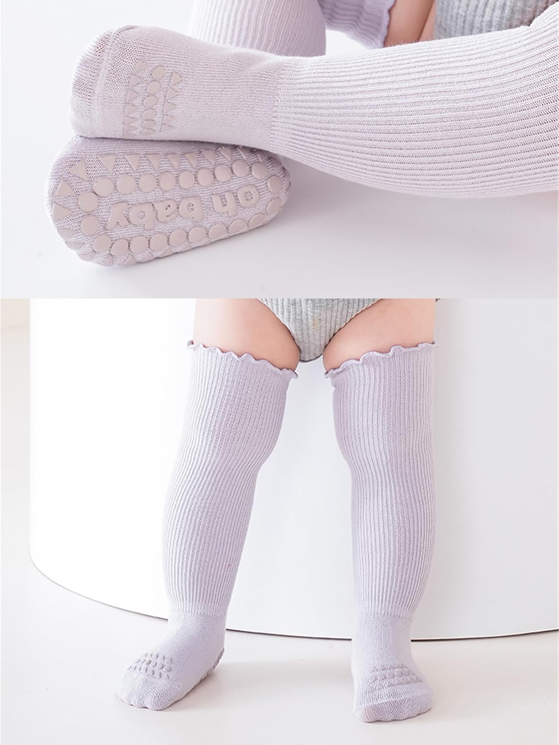 Baby Toddler Knee High Non-Skid Socks Girl Boy Non Slip Socks Newborn Infant Floor Crawling Stockings 5 Packs