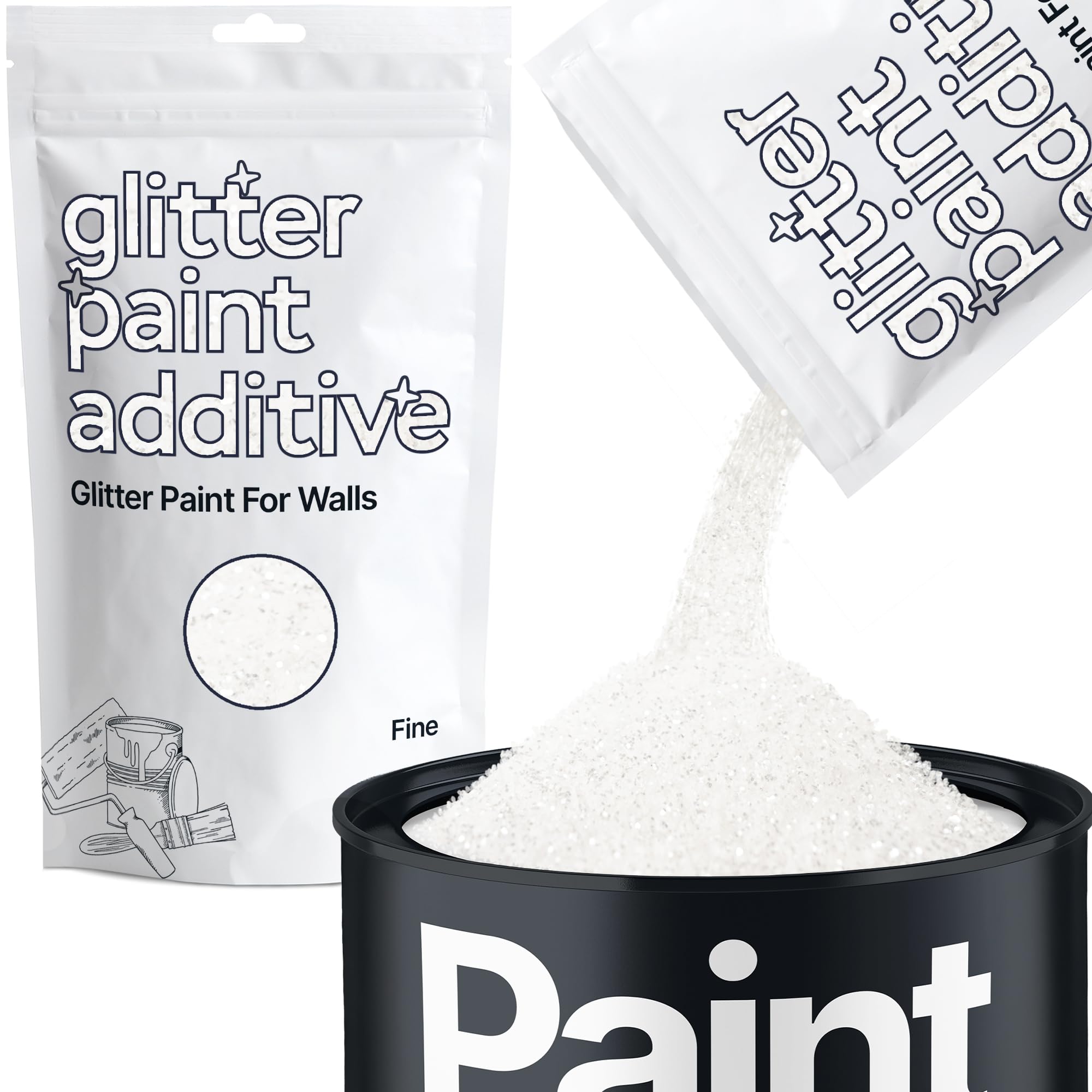 Hemway Glitter Paint Additive FINE 1/64" 0.4mm Emulsion Water Based Paints Wall Ceiling 100g / 3.5oz (White)