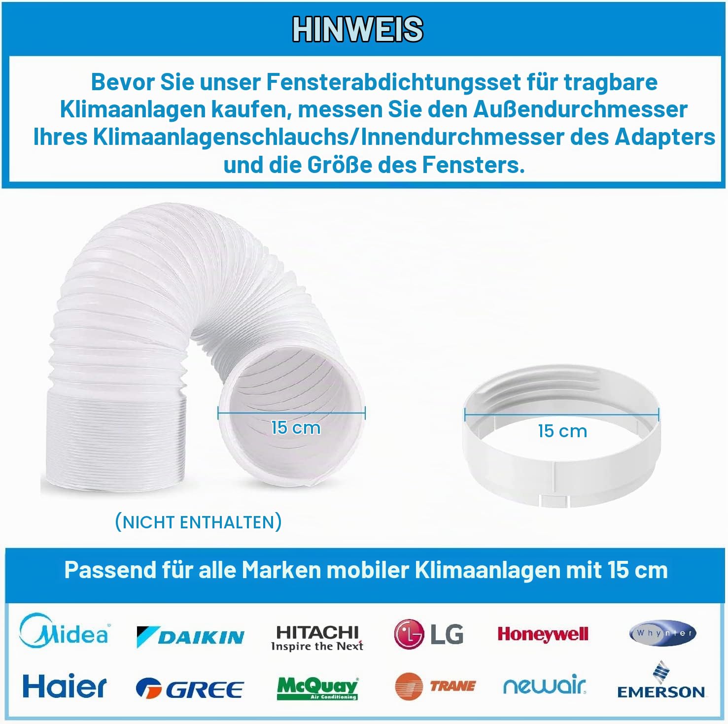 Tragbares Klimaanlagen Fensterabdichtung, Verstellbare Mobile Klimaanlage Schiebefenster PVC Dichtungssatz, Bausatz für Erweiterungsfenster mit Schnittstelle (Für 15cm Schlauch)