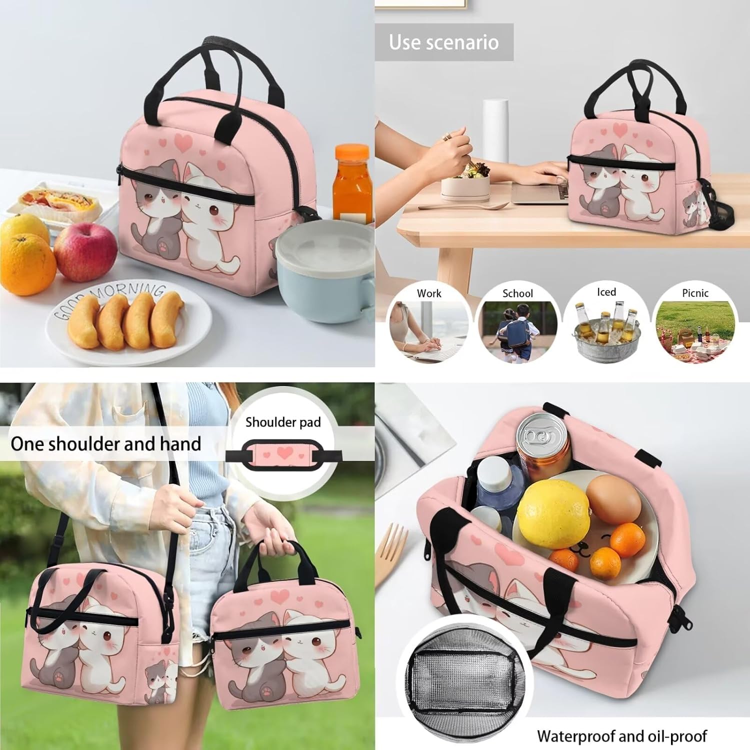 Ystardream Cute Cat Backpack and Lunch Bag Set for Girls School Bags Pink for Girls 7-10 Middle Elementary Kids Backpack Bookbag with Large Capacity Design Suitable for Both Travel and School Use