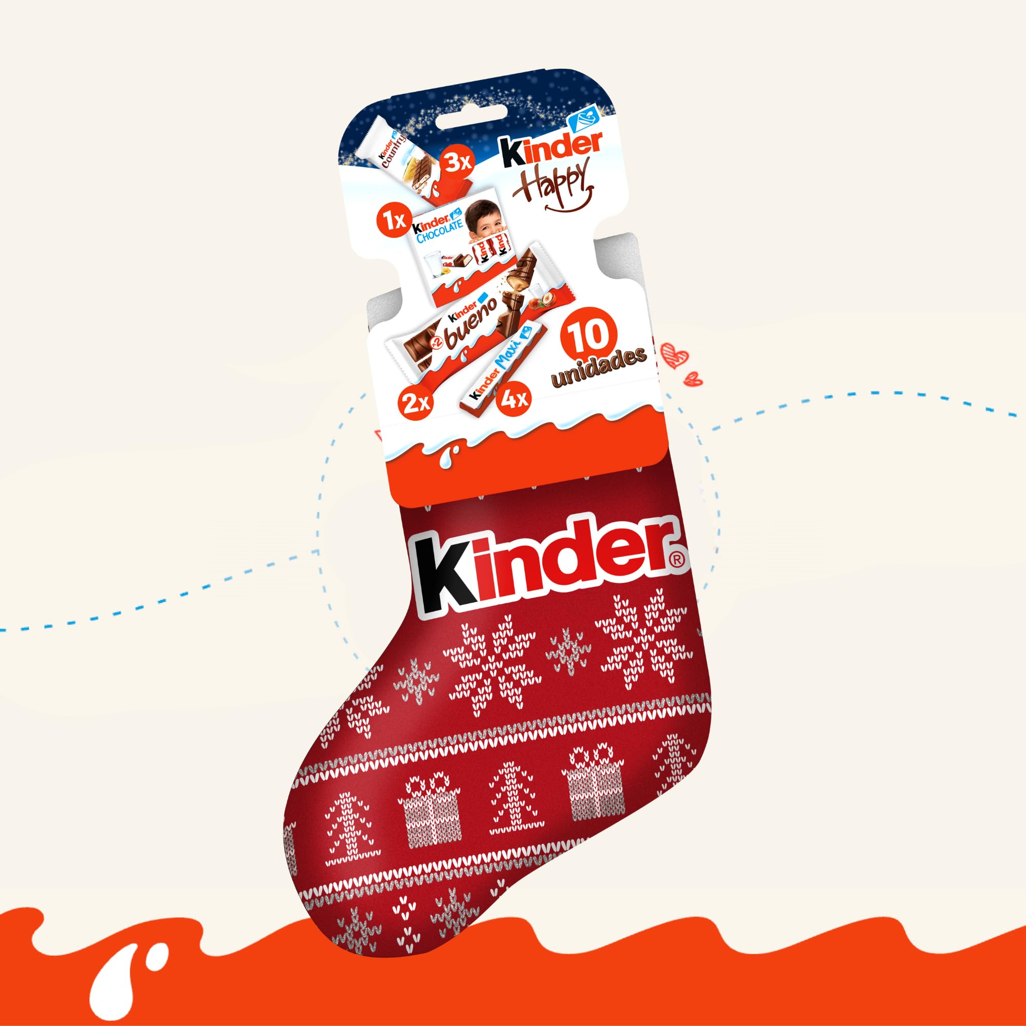 Pack Kinder Happy Snack Calcetín con Chocolates + Postal Navideña + Gorro de Papá Noel, Edición especial de Navidad, Ideal para regalar