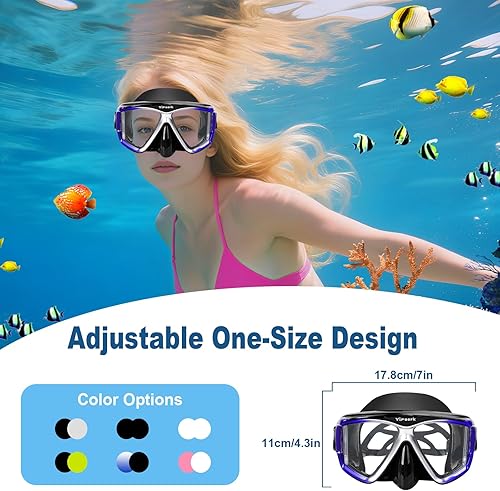 Vista 4 de Máscara de buceo para adultos, máscara de esnórquel de vidrio templado antivaho con cubierta para la nariz, gafas de natación panorámicas de 180°