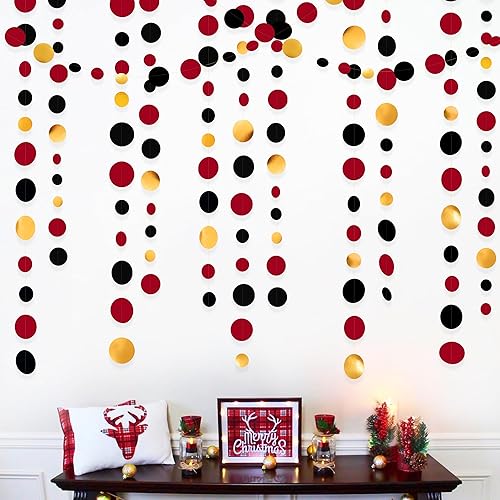 Miniatura 5 de pinkblume Guirnalda de lunares de puntos circulares para fiestas, papel de lunares colgante, papel de polka dorado negro rojo para graduación