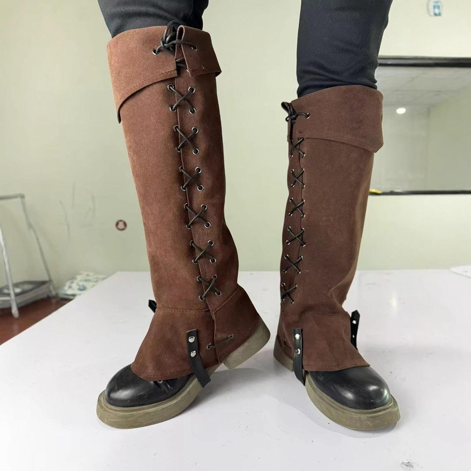 Cubrebotas de Pirata con Polainas Medievales Ligeras, Protectores de Piernas Steampunk, Cubrezapatos Universales, Accesorio de Disfraz para Hombres, a, Caqui