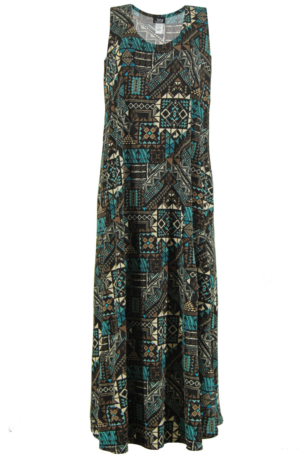 Jostar Women's Stretchy Tank Long Dress Sleeveless Plus Print 3XL Teal Abstract