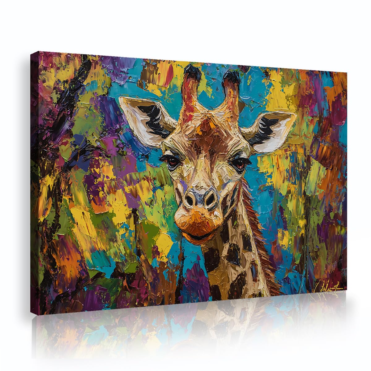 CHERHERART Colorful Wildlife Wall Art Bedroom Wall Decor Giraffe Portrait Graffiti Canvas Prints Poster Modern Pop Art Animal Canvas Artwork 70x100cm Innerframe
