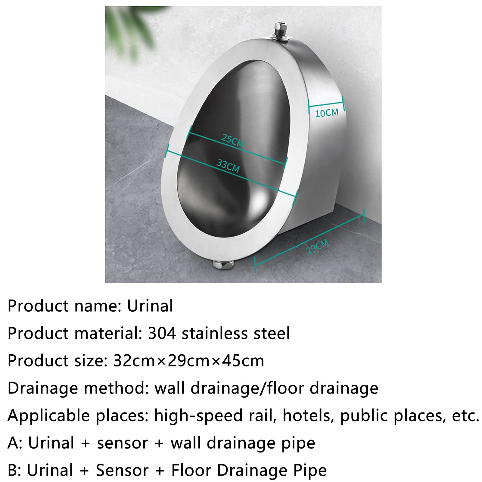 Orinatoio sospeso a Parete, orinatoi Automatici per WC per Uomini, orinatoio Senza Contatto in Acciaio Inossidabile con valvola di Scarico del sensore, per Il Bagno di casa Ristorante dell'hotel