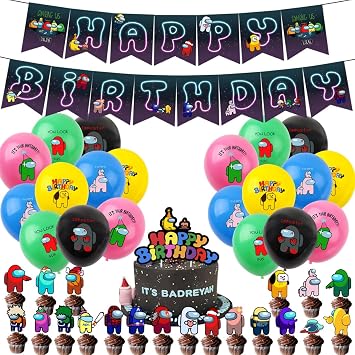 Among Us Game Birthday Party Decorations Supplies, Banner Balloons Among Us Cake Topper Cake Decorations