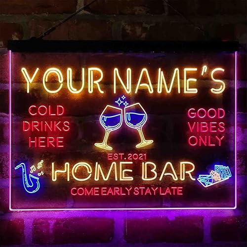 Miniatura 1 de ADVPRO Letrero de luz de neón LED tricolor personalizado con copa de vino tinto, decoración artística grabada en 3D  Personalizar nombre, fecha,