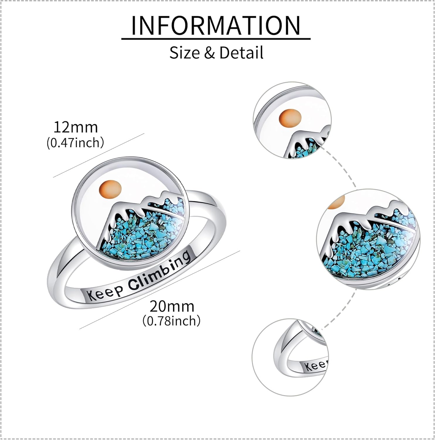 Mustard Seed Mountain Ring Sterling Silver Mountain Turquoise Ring Climbing Christian Inspirational Jewelry for Women Size 6 7 8 9 - Image 5