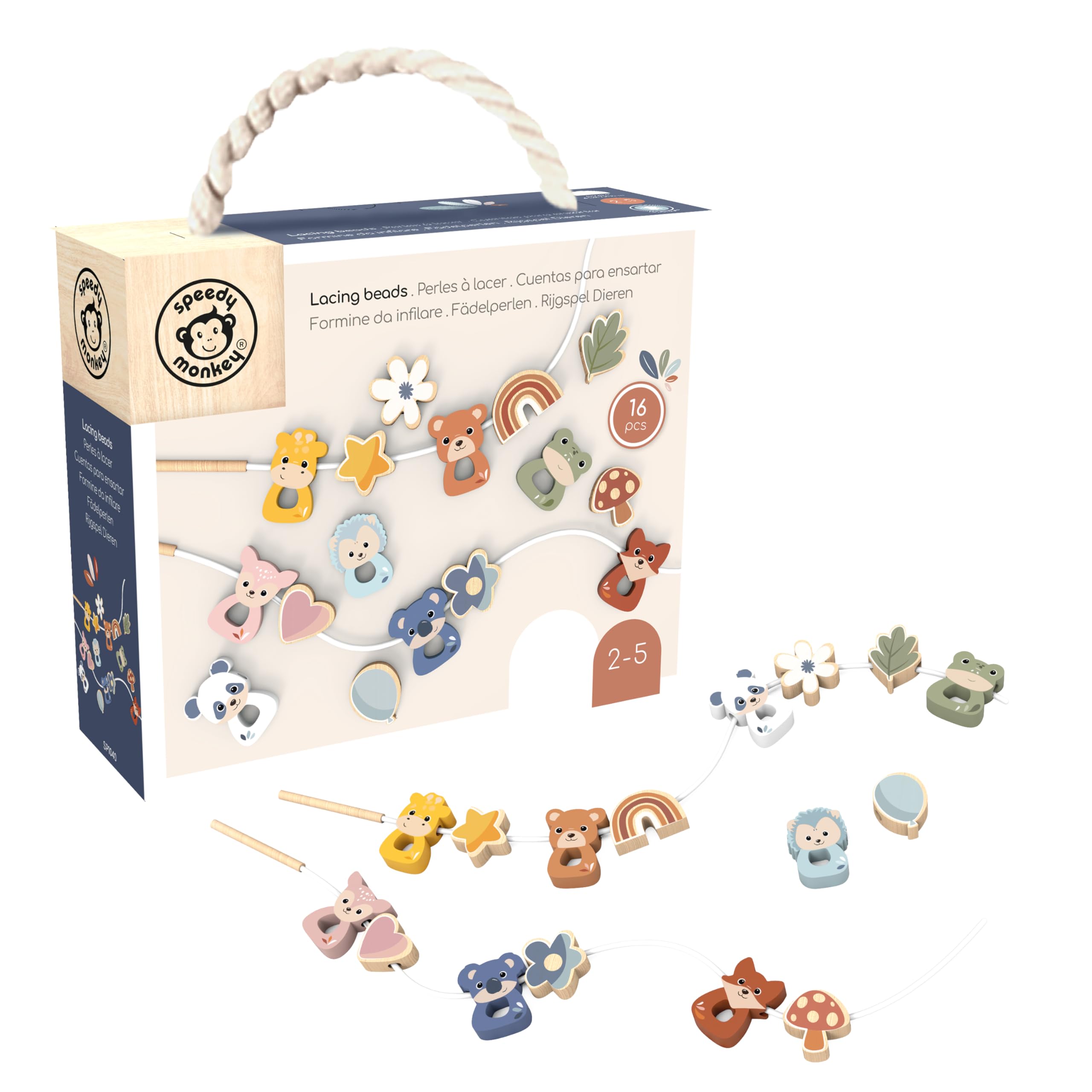 SPEEDY MONKEY Wooden Lacing Beads Set for Toddlers 24m+ | Animal Threading, Sorting & Stacking Toy | Fine Motor Skills & Hand-Eye Coordination | Shape, Color & Pattern Learning Activity Toy for Kids — image 1