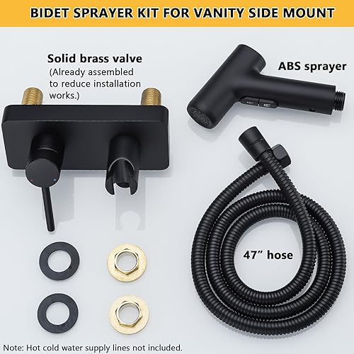 Miniatura 7 de Pulverizador de bidé de mano de latón para inodoro caliente y frío, ajustable para tocador de baño, accesorio de grifo de bidé de montaje lateral,