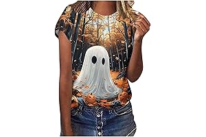 Short Sleeve Crewneck Halloween Tunic Tops for Women 2024