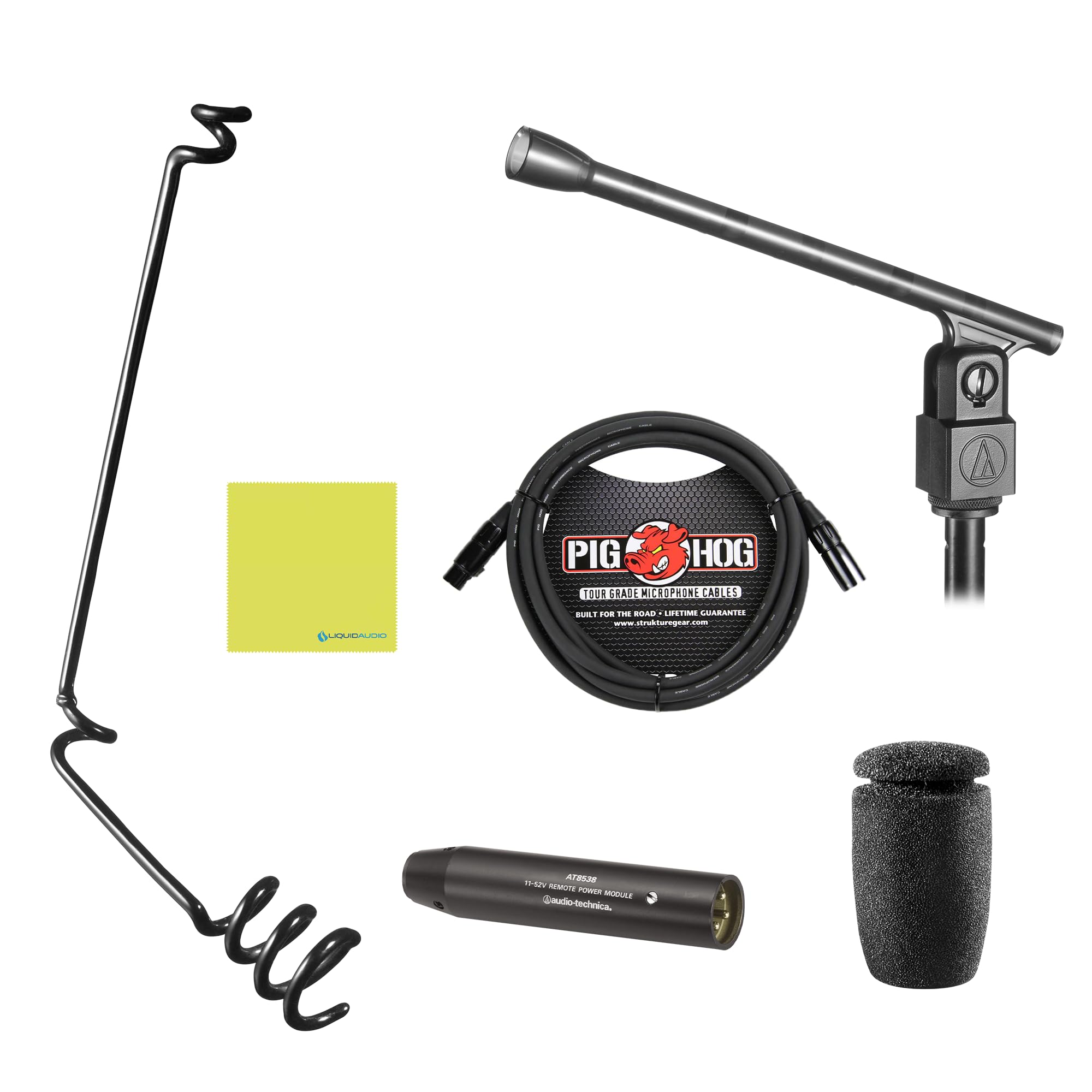 Liquid Audio Audio Technica U853R Cardioid Condenser Hanging Microphone, Black Bundle w/Pig Hog PHM10 8mm XLR Mic Cable Polishing Cloth