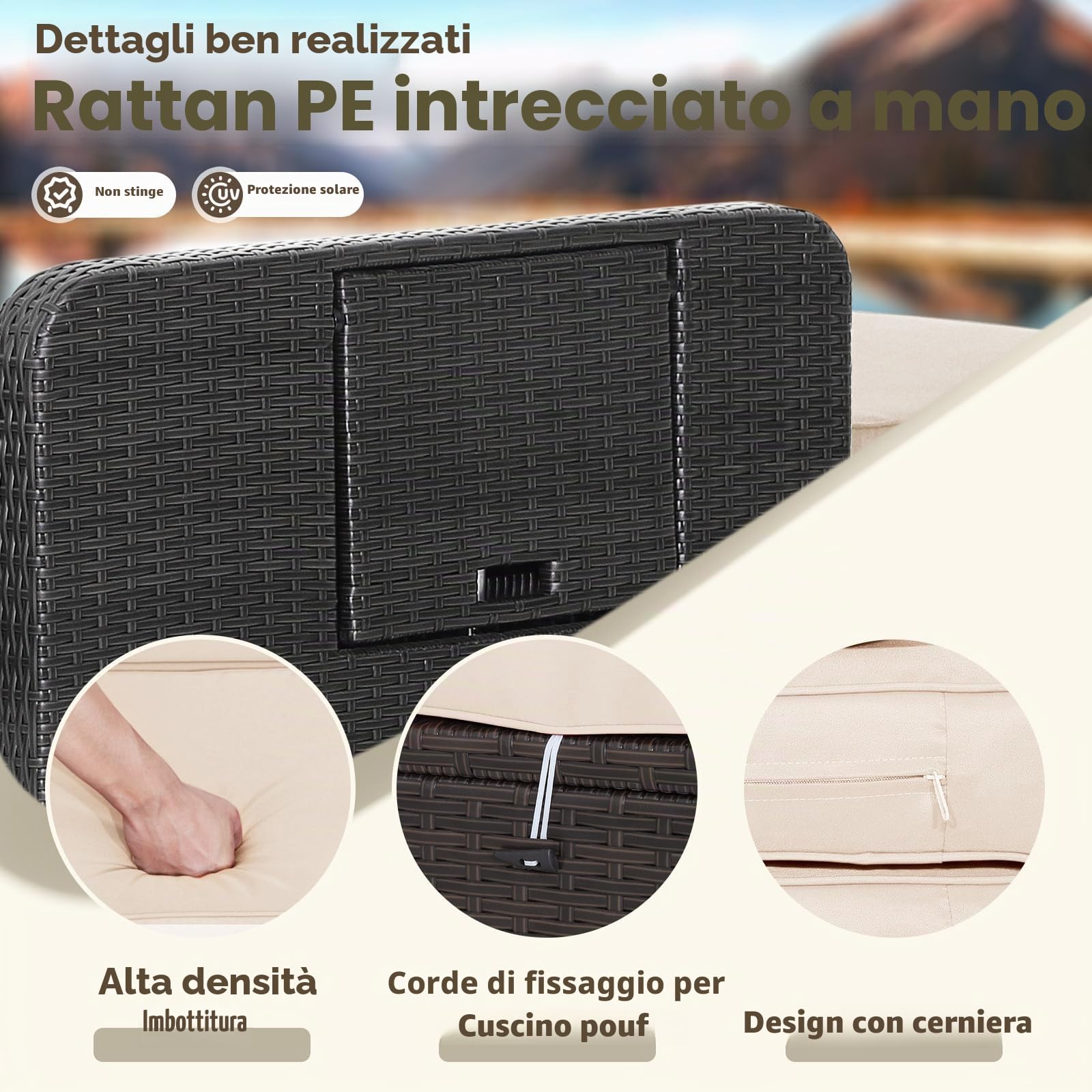 GIANTEX Divano da Giardino in Rattan con Poggiapiedi, Doppio Divano da Esterno con Schienale Regolabile, Mobili da Giardino per Terrazza, Balcone, Cortile